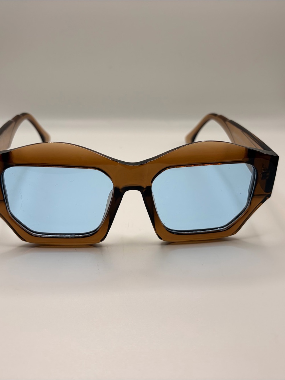 Brown Frame Blue Lens Women's Fashion Glasses